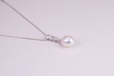 Natural Pearl and Cubic Zirconia set Necklace set in Solid Silver, 18ct Yellow Gold Plated, Length Adjustable Chain