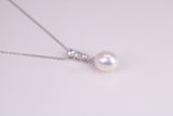 Natural Pearl and Cubic Zirconia set Necklace set in Solid Silver, 18ct Yellow Gold Plated, Length Adjustable Chain