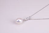 Natural Pearl and Cubic Zirconia set Necklace set in Solid Silver, 18ct Yellow Gold Plated, Length Adjustable Chain