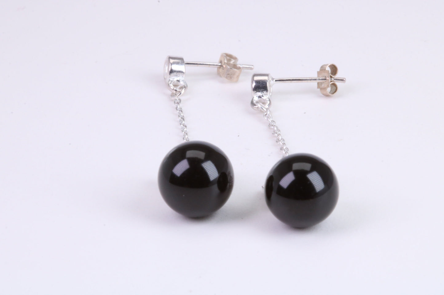 45 mm Long Natural Onyx and Cubic Zirconia set Dropper Earrings, set in Solid Silver