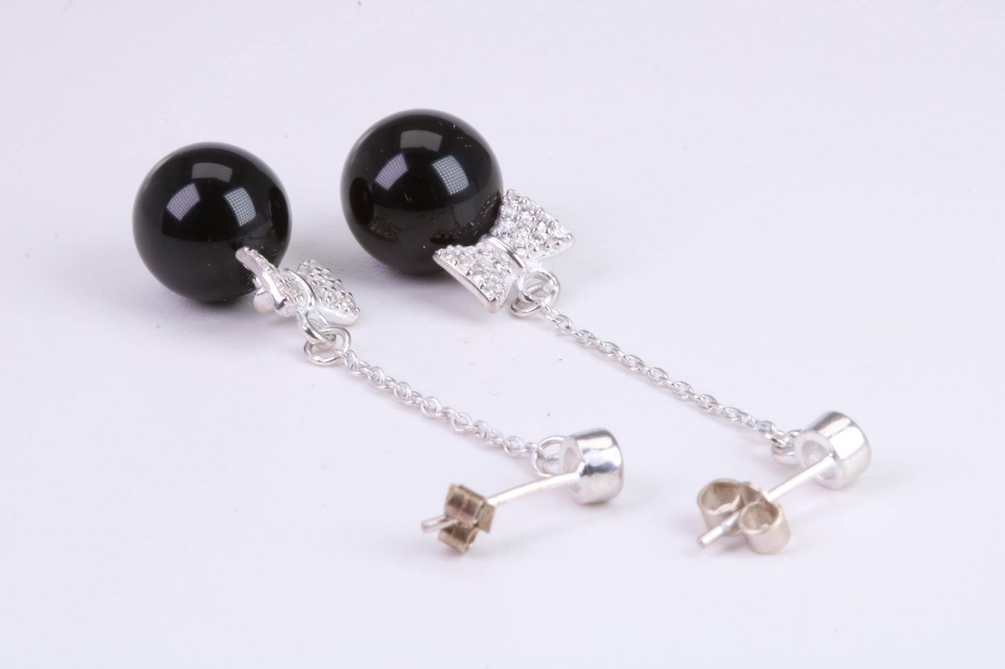 45 mm Long Natural Onyx and Cubic Zirconia set Dropper Earrings, set in Solid Silver