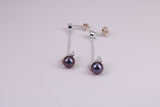 40 mm Long Natural Pearl and Cubic Zirconia set Dropper Earrings, set in Solid Silver