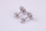 Ruby Red and Diamond White Cubic Zirconia set Stud Earrings, Very Dressy, Made from Solid 925 Grade Sterling Silver