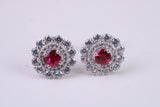 Ruby Red and Diamond White Cubic Zirconia set Stud Earrings, Very Dressy, Made from Solid 925 Grade Sterling Silver