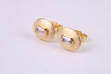Stud Earrings set with Emerald cut C Z, Very Dressy, Made from Solid 925 Grade Sterling Silver and 18ct Yellow Gold Plated