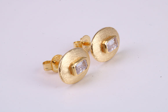 Stud Earrings set with Emerald cut C Z, Very Dressy, Made from Solid 925 Grade Sterling Silver and 18ct Yellow Gold Plated