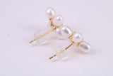 Natural Rice Pearl and Cubic Zirconia set Stud Earrings, set in Solid Silver, 18ct Yellow Gold Pated