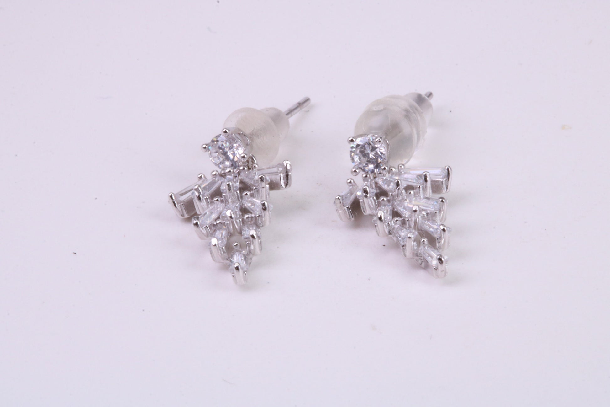 Diamond White Cubic Zirconia set Dropper Stud Earrings, Very Dressy, Made from Solid 925 Grade Sterling Silver