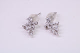 Diamond White Cubic Zirconia set Dropper Stud Earrings, Very Dressy, Made from Solid 925 Grade Sterling Silver