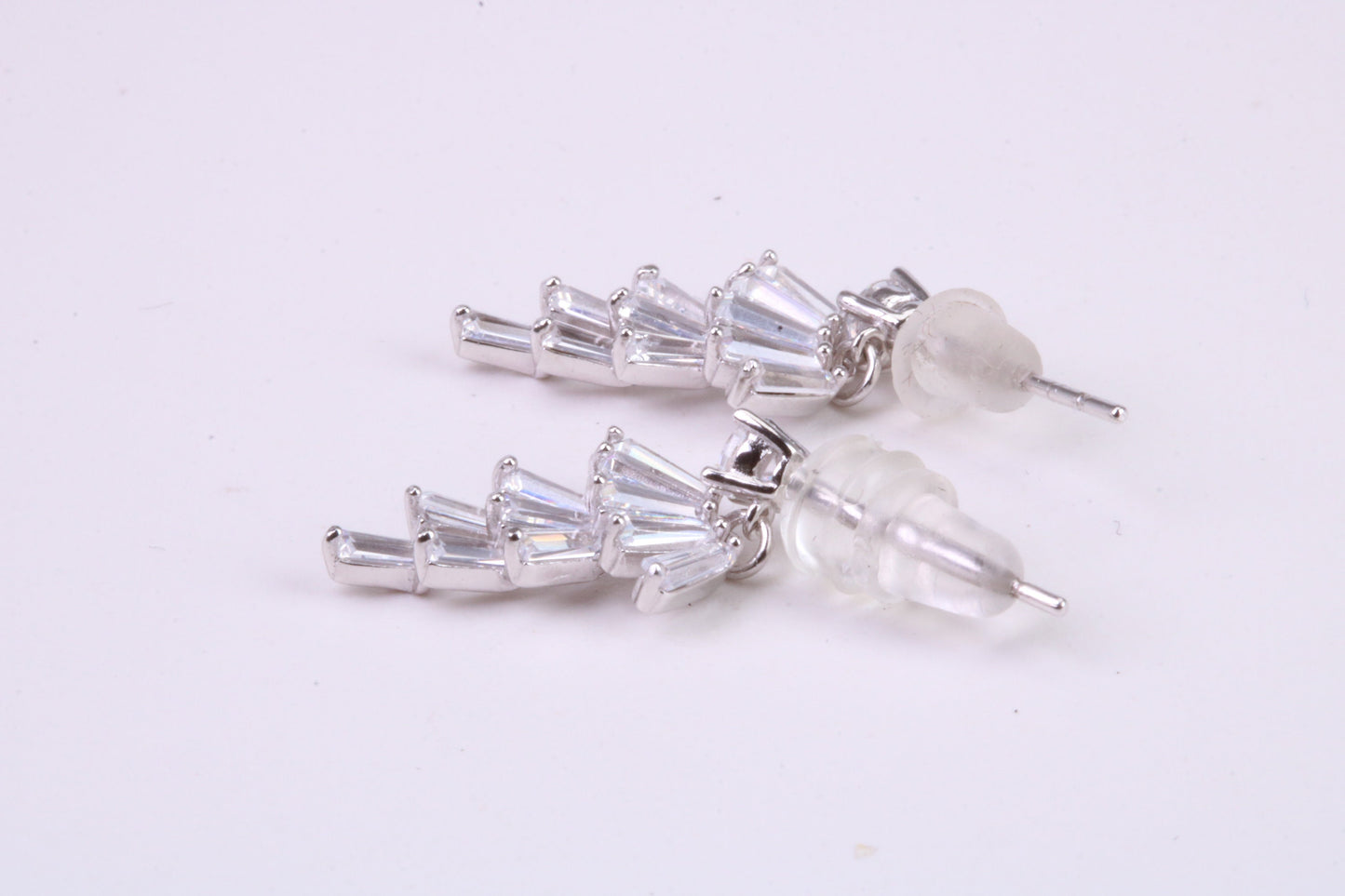 Diamond White Cubic Zirconia set Dropper Stud Earrings, Very Dressy, Made from Solid 925 Grade Sterling Silver