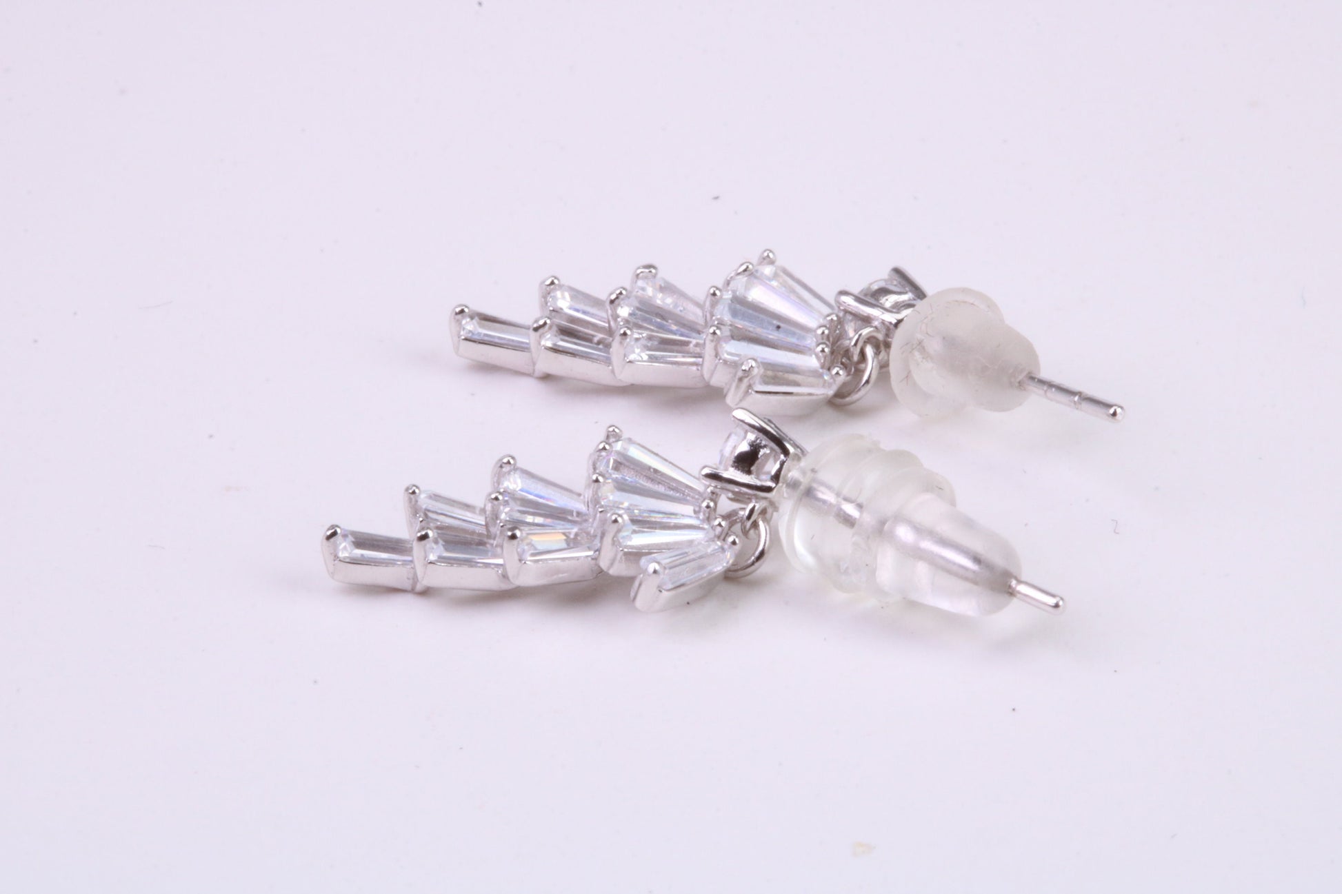 Diamond White Cubic Zirconia set Dropper Stud Earrings, Very Dressy, Made from Solid 925 Grade Sterling Silver