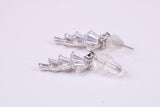 Diamond White Cubic Zirconia set Dropper Stud Earrings, Very Dressy, Made from Solid 925 Grade Sterling Silver