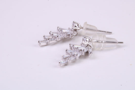 Diamond White Cubic Zirconia set Dropper Stud Earrings, Very Dressy, Made from Solid 925 Grade Sterling Silver