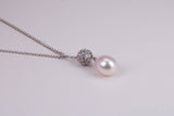 Natural Pearl and Cubic Zirconia set Necklace set in Solid Silver, 18ct Yellow Gold Plated, Length Adjustable Chain