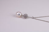 Natural Pearl and Cubic Zirconia set Necklace set in Solid Silver, 18ct Yellow Gold Plated, Length Adjustable Chain
