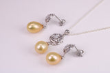 Natural Pearl and Cubic Zirconia set Necklace and Matching Earrings, set in Solid Silver