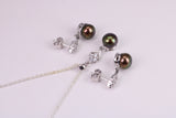 Natural Aubergine Coloured Pearl and Cubic Zirconia set Necklace and Matching Earrings, set in Solid Silver