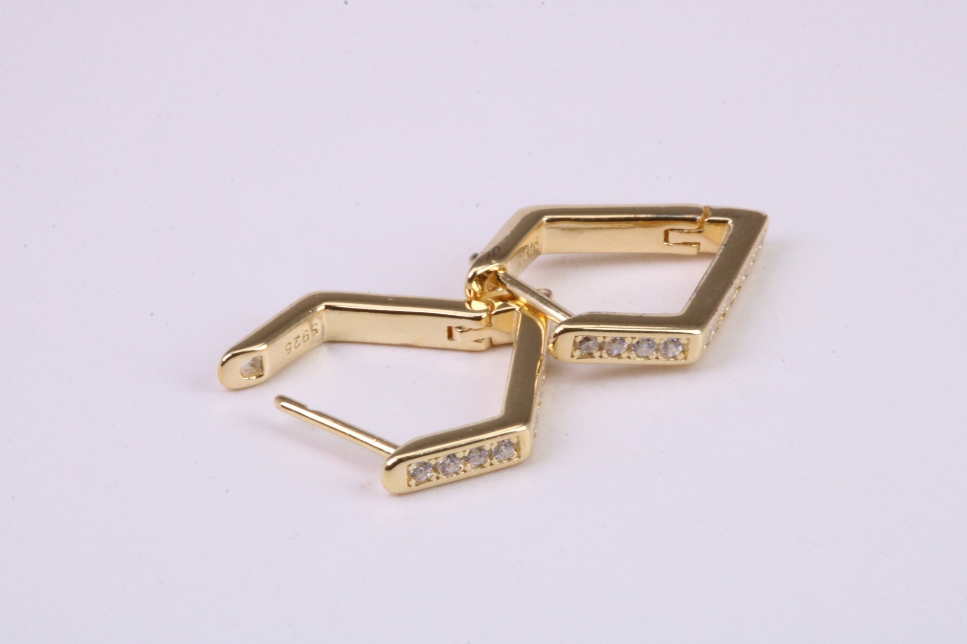 Diamond and Gold Look Half Hoop Earrings, Very Dressy, Made from Solid 925 Grade Sterling Silver and 18ct Yellow Gold Plated