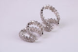 Diamond White Cubic Zirconia set Half Hoop Earrings, Very Dressy, Made from Solid 925 Grade Sterling Silver