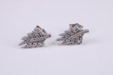 Leaf Design Stud Earrings, Very Dressy, Made from Solid 925 Grade Sterling Silver and Diamond White C Z