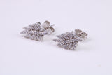Leaf Design Stud Earrings, Very Dressy, Made from Solid 925 Grade Sterling Silver and Diamond White C Z