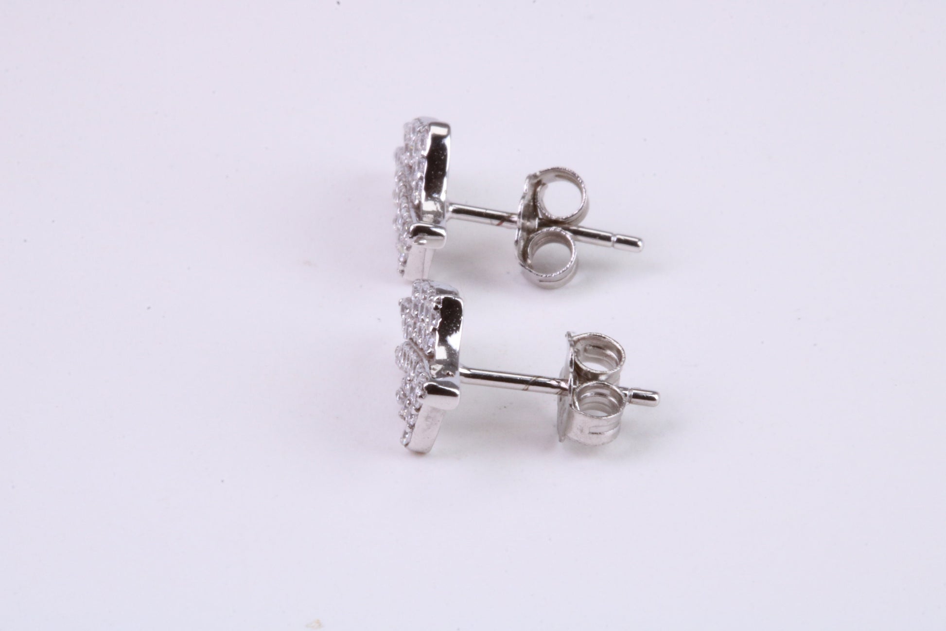 Leaf Design Stud Earrings, Very Dressy, Made from Solid 925 Grade Sterling Silver and Diamond White C Z