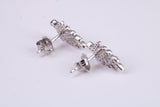 Leaf Design Stud Earrings, Very Dressy, Made from Solid 925 Grade Sterling Silver and Diamond White C Z