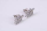 Leaf Design Stud Earrings, Very Dressy, Made from Solid 925 Grade Sterling Silver and Diamond White C Z