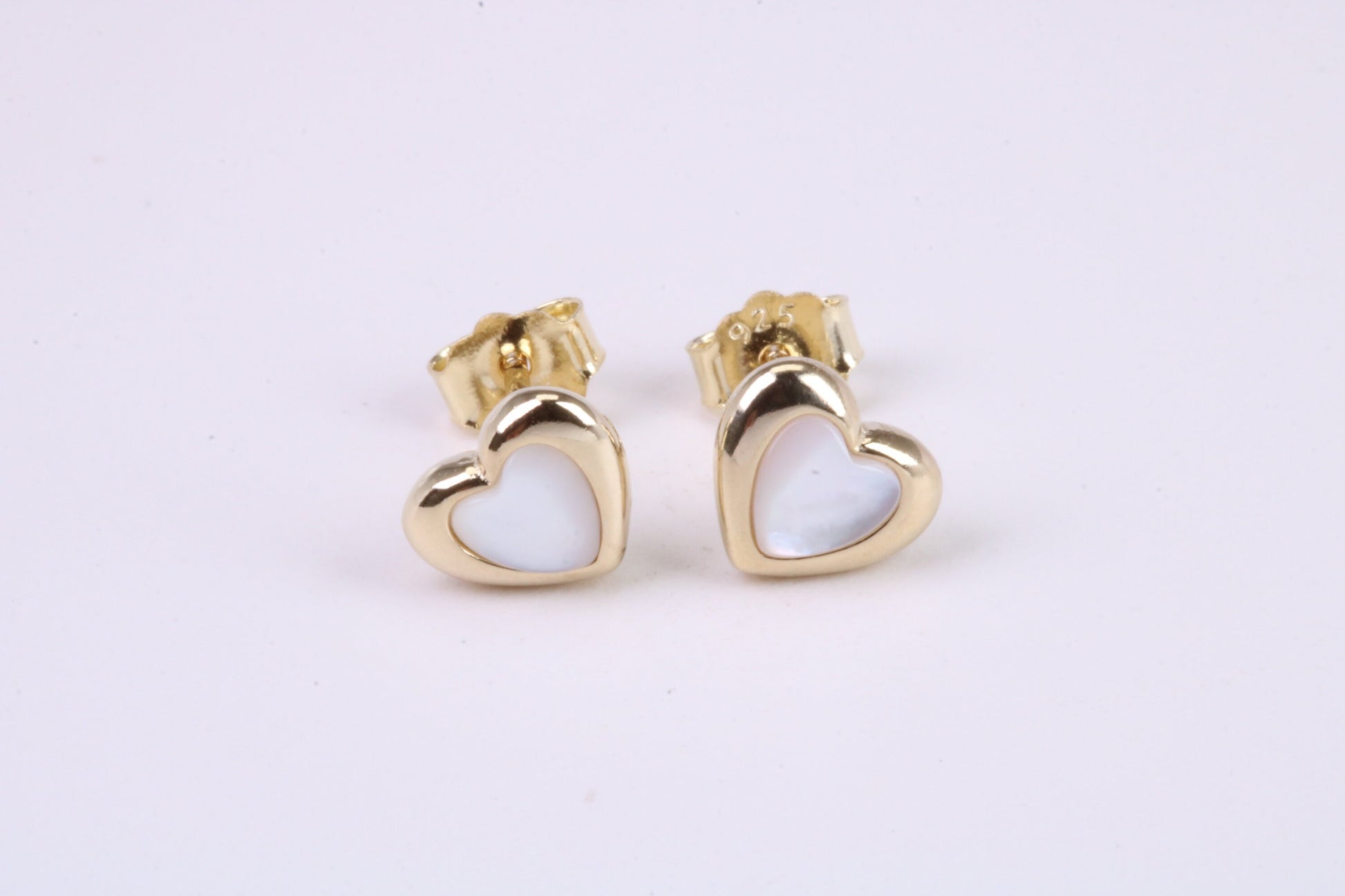 Love Heart Mother of Pearl set Stud Earrings, Made from Solid 925 Grade Sterling Silver and 18ct Yellow Gold Plated