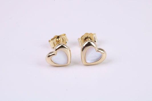 Love Heart Mother of Pearl set Stud Earrings, Made from Solid 925 Grade Sterling Silver and 18ct Yellow Gold Plated