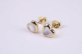 Love Heart Mother of Pearl set Stud Earrings, Made from Solid 925 Grade Sterling Silver and 18ct Yellow Gold Plated