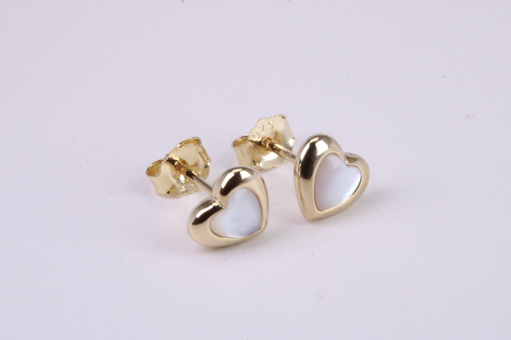 Love Heart Mother of Pearl set Stud Earrings, Made from Solid 925 Grade Sterling Silver and 18ct Yellow Gold Plated