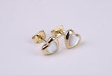 Love Heart Mother of Pearl set Stud Earrings, Made from Solid 925 Grade Sterling Silver and 18ct Yellow Gold Plated