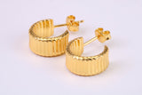 7 mm Wide Diamond cut Half Hoop Earrings, Very Dressy, Made from Solid 925 Grade Sterling Silver and 18ct Yellow Gold Plated