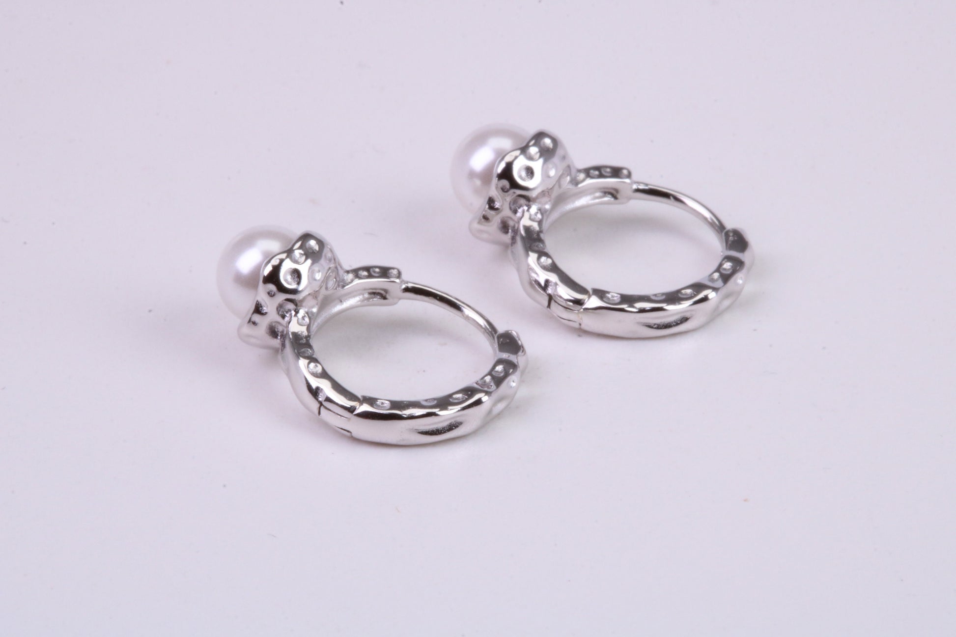 Natural Pearl set Hoop Earrings, set in Solid Silver