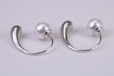 Natural Pearl set Dropper Hoop Earrings, set in Solid Silver