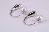 Natural Pearl set Dropper Hoop Earrings, set in Solid Silver
