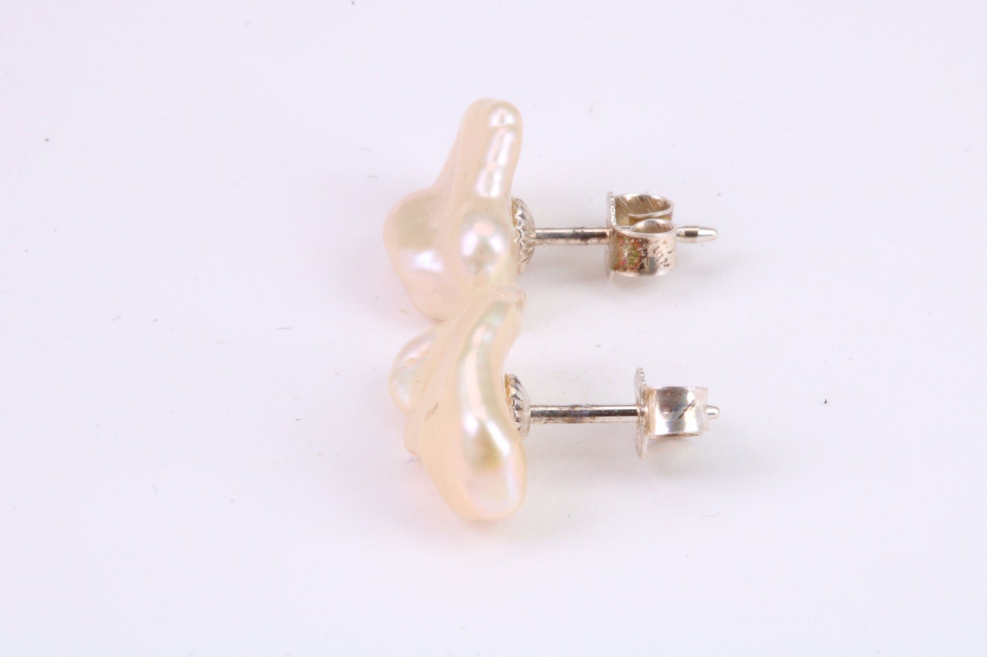 Freeform Natural Pearl Stud Earrings, set in Solid Silver