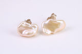 Freeform Natural Pearl Stud Earrings, set in Solid Silver