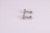 Dainty 8 mm Round Natural Pearl and Cubic Zirconia set Stud Earrings, set in Solid Silver