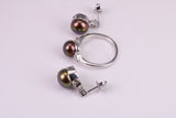 Natural Black Pearl and Cubic Zirconia set Ring and Matching Earrings, set in Solid Silver