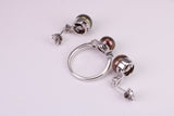 Natural Black Pearl and Cubic Zirconia set Ring and Matching Earrings, set in Solid Silver