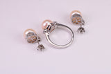 Natural Pearl and Cubic Zirconia set Ring and Matching Earrings, set in Solid Silver