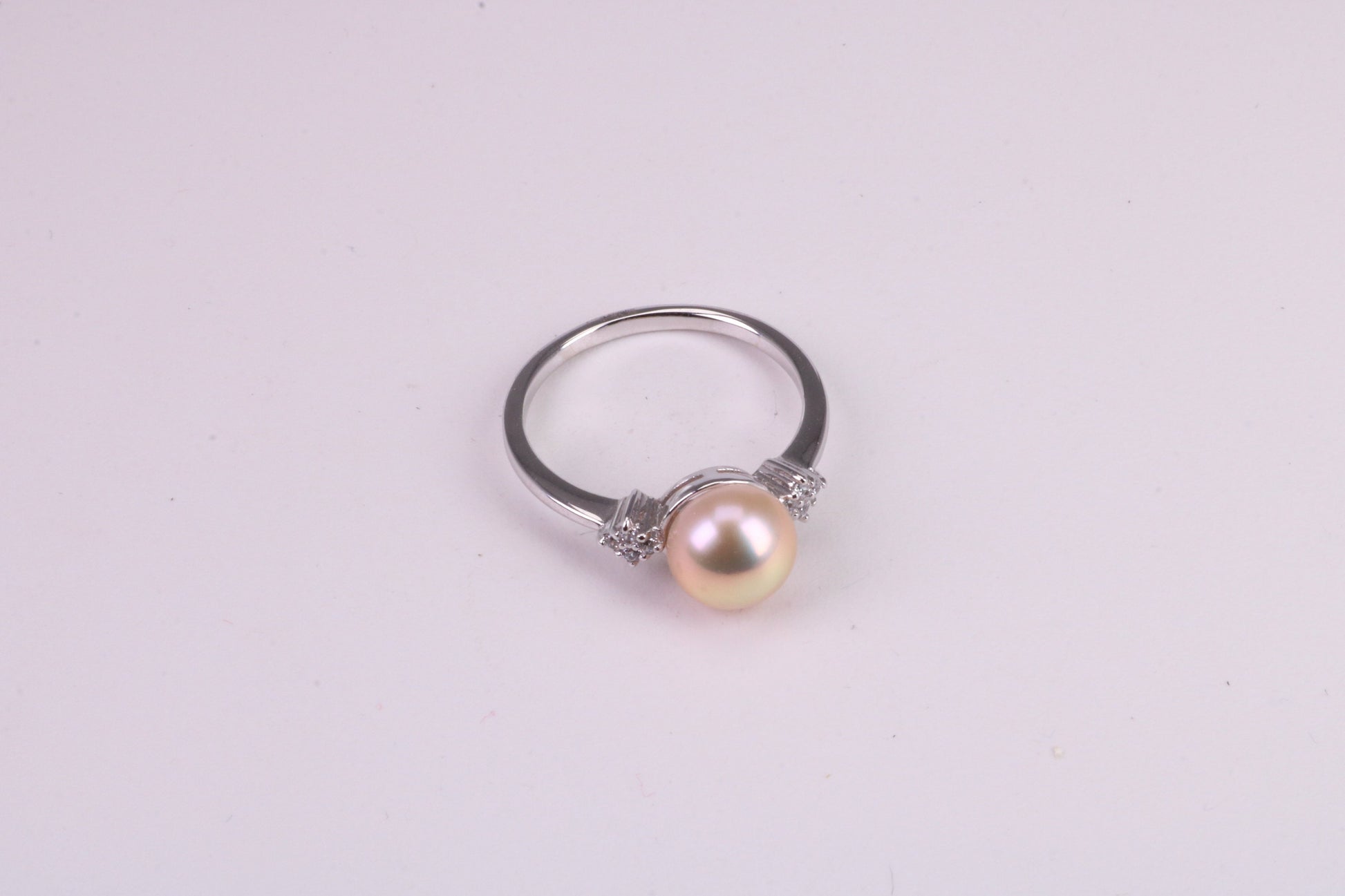 Natural Pearl and Cubic Zirconia set Ring, set in Solid Silver