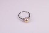 Natural Pearl and Cubic Zirconia set Ring, set in Solid Silver