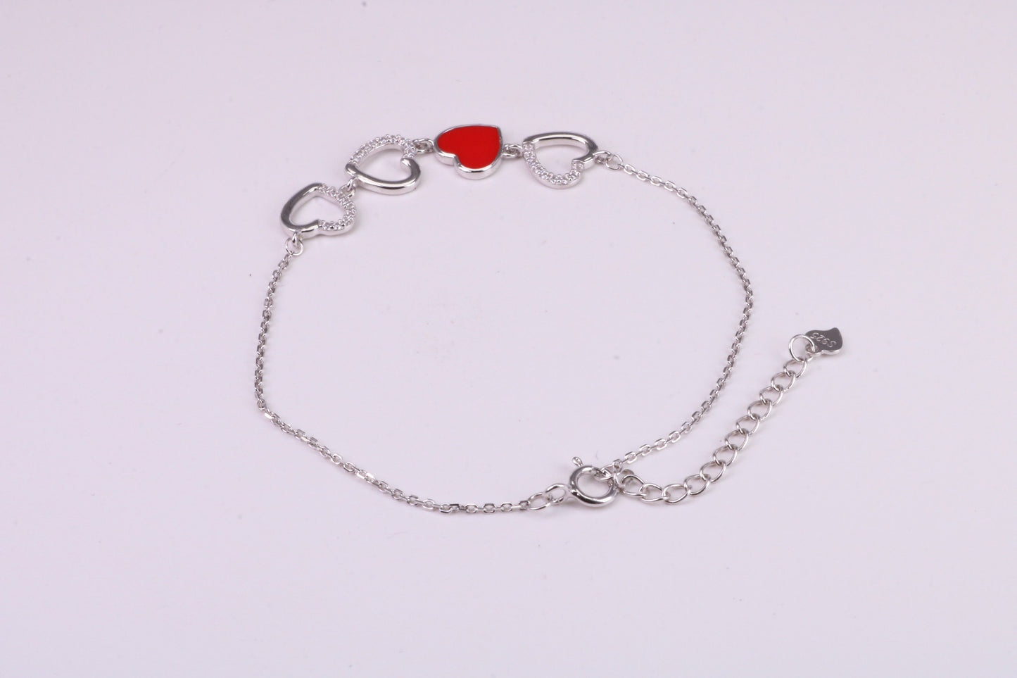 Love Hearts Bracelet with Length Adjustable Chain, Made from solid Sterling Silver