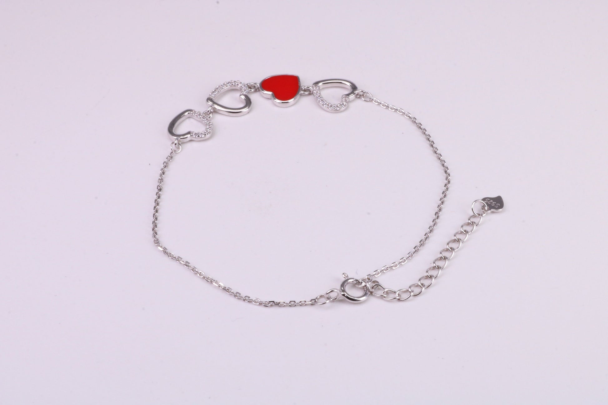 Love Hearts Bracelet with Length Adjustable Chain, Made from solid Sterling Silver