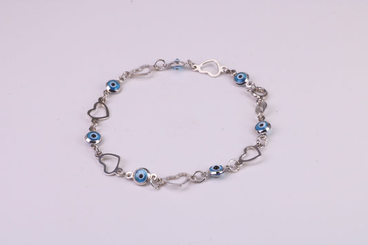 Evil Eye Protector Love Hearts Bracelet, Made from solid Sterling Silver