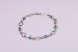 Evil Eye Protector Love Hearts Bracelet, Made from solid Sterling Silver