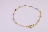 Dainty Rainbow Bracelet, With Length Adjustable Chain, Made from solid Sterling Silver and Further 18ct Yellow Gold Plated
